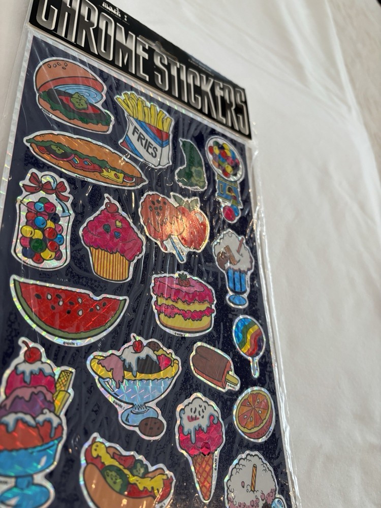 Vtg Mark 1 Chrome Prismatic Stickers Sheet 80s Junk Food Brand NEW