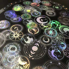 70 Pack Transparent Laser Holographic Stickers Round Moon Sun Star Decal Set