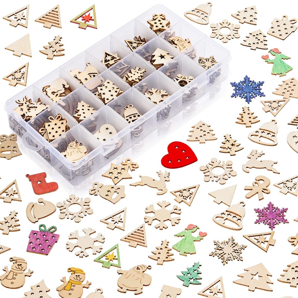 300 Pieces Unfinished Mini Wooden Christmas Ornaments DIY Wooden Christmas Or…