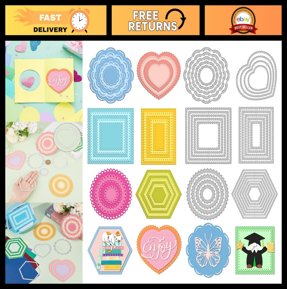 6 Styles Metal Die Cuts for Card Making – Rectangle, Heart, Circle Stencils for