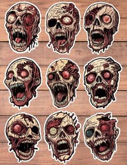 Gross Zombies Die Cut Vinyl Stickers Set Scrapbooking Laptop Waterbottle