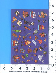 Pirates, Map, Ships, Hook, Barrels Etc Sticker Sheet