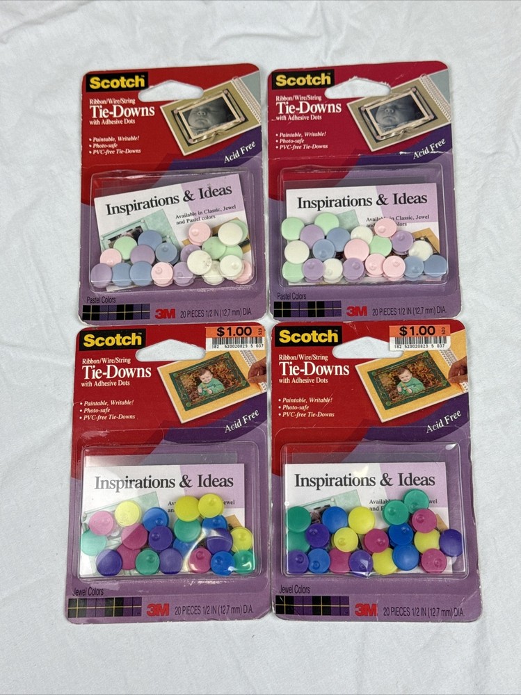 4x 3M Scotch Tie-Downs Adhesive Dots 2x Jewel 2x Pastel 20-Pieces Each Acid Free