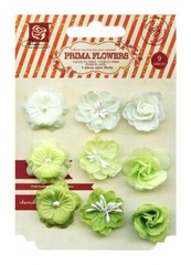 Prima, Lady Godiva’s, Fabric Flowers, Beaded Centers, Limeade, Green Flowers