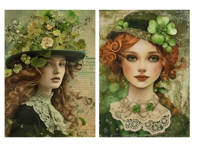 8 PCs Irish St Patrick’s Day Pictures 5×7 Junk Journals Scrapbook USA Seller
