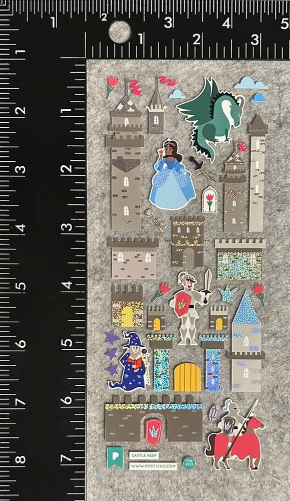 Lot Of 1 Pipsticks Sticker Sheet Princess Castle Knight Dragon Pipsticker