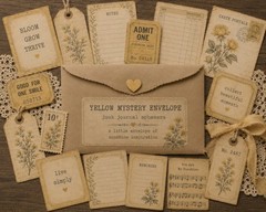 Mystery Junk Journal Ephemera Envelope Vintage Scraps, Tags, Tickets, Yellow