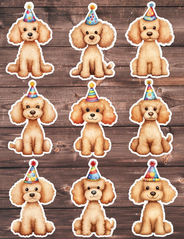 Party Poodle Dog Die Cut Vinyl Stickers Set Scrapbooking Laptop Waterbottle