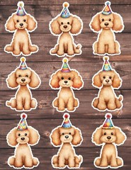 Party Poodle Dog Die Cut Vinyl Stickers Set Scrapbooking Laptop Waterbottle