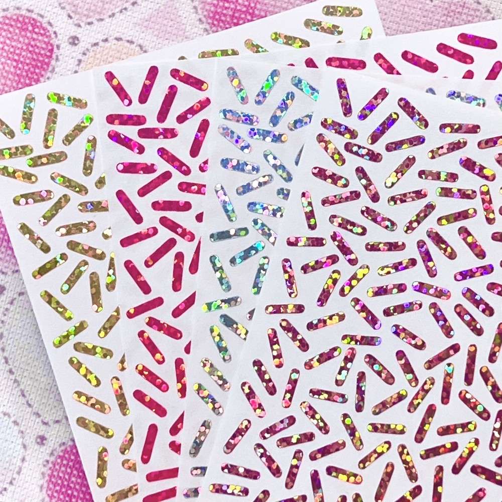 Holographic Sparkle Sprinkle Sticker Sheet! ~ 0.35 to 5 inch ~ 13 Colors!