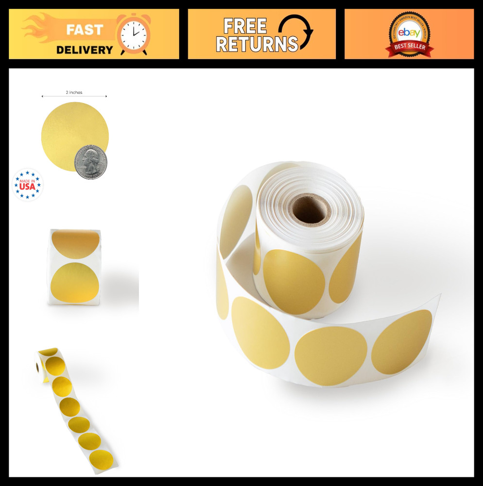 Matte Gold Foil 2″ Embossing Seal Stickers – 500 Round Blank Color Coding Labels