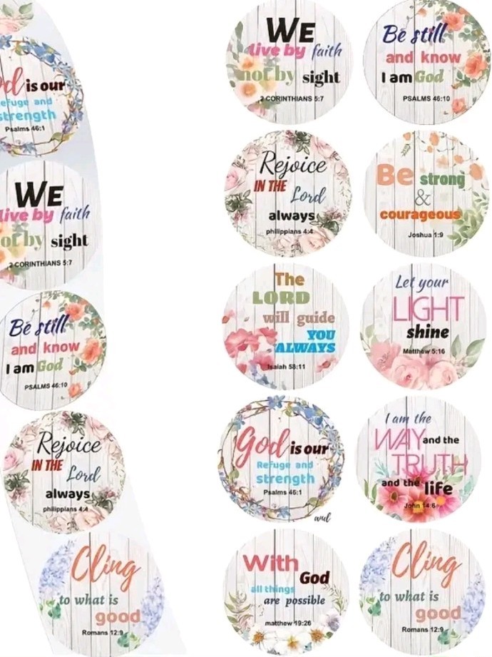 25 BIBLE VERSES ENVELOPE SEALS LABELS STICKERS 1″ ROUND – CHRISTIAN FAST SHIP