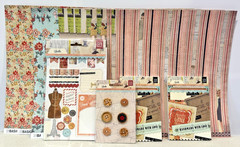 Basic Grey Lucille Scrapbook LOT 12 X 12 Paper Chipboard, Snippets & Buttons