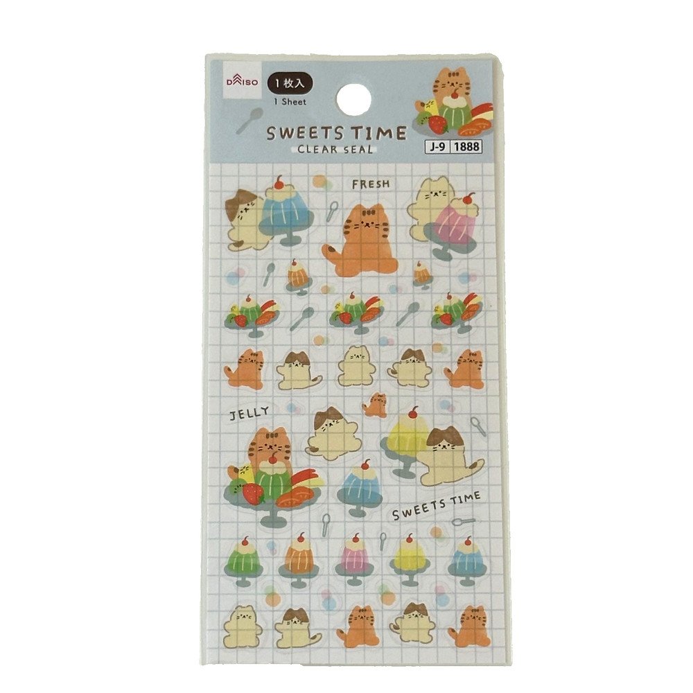 Daiso Sweet Animals Cat Sweets Time Clear Seal Sticker Sheet