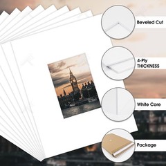 10 Pack 11×14 White Picture Mat Boards Fits 5×7 White Core Acid-Free Bevel Cut