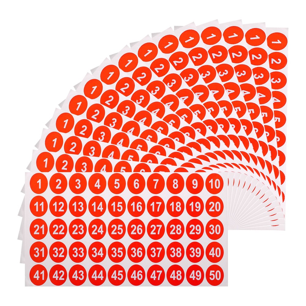 15 Sheets Round Number Stickers, 1-50 Consecutive Number Labels, Red(1″ Each)