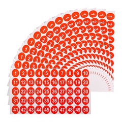 15 Sheets Round Number Stickers, 1-50 Consecutive Number Labels, Red(1″ Each)