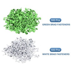 1000 PCS Paper Brass Fasteners Split Pins, White/Green, 4.5 x 8 mm