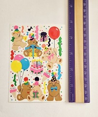Vtg Sandylion Sticker Bears Birthday Party Kromekote VHTF balloons gifts cake