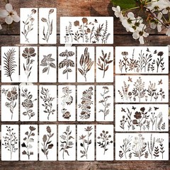 25 Sets Wildflower Stencils, Flowers Leaves Herbs Painting Stencils, 60 Pcs