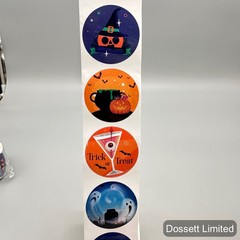 3-Pack 500Pcs/Roll Halloween Sticker Roll 8 Patterns w/ Pumpkins Boo Hat 1 inch