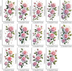 14 Pieces Beautiful Rose Flower UV DTF Transfer Stickers, Waterproof, Scratch Re