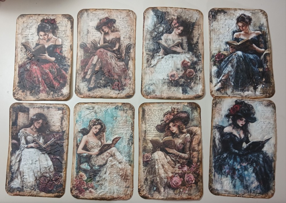 «Vintage Romance» Embossed Set Of 8 Handmade Junk Journal Card / Tags