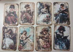 «Vintage Romance» Embossed Set Of 8 Handmade Junk Journal Card / Tags