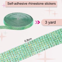 Self Adhesive Rhinestone Strips 3 Yards 0.3 Inch for Craft,Dark Green AB