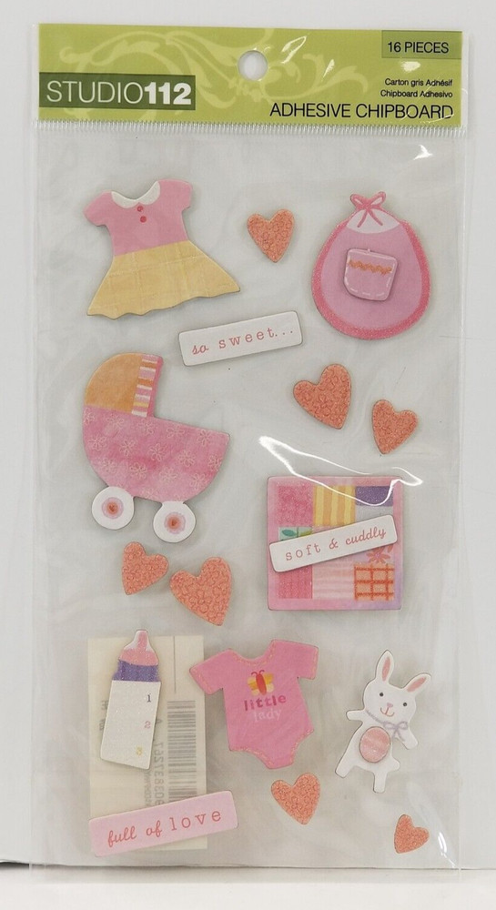 Studio 112 Newborn Baby Girl Chipboard Stickers Dimensional Cards Scrapbooking