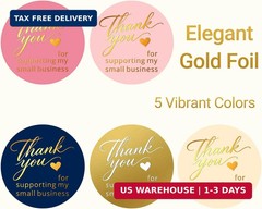 500 Pcs 1.5 Inch Thank You Stickers, Elegant Gold Foil Multicolor Thank You Stic