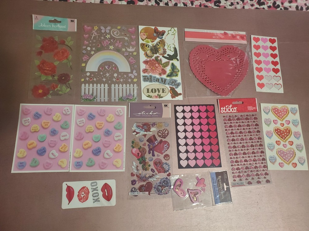 Huge Lot Of Scrapbooking Stickers And Embellishments! Valentines, Love, Hearts.