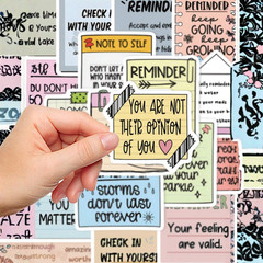 50pcs Waterproof Stickers English Text Reminder Adhesive Back to School Supplies