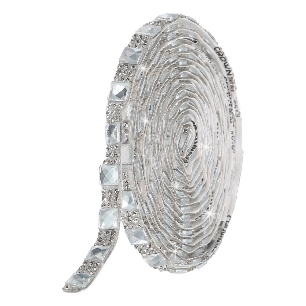 3 Yard 8mm Self Adhesive Crystal Rhinestone Ribbon Square Diamond White