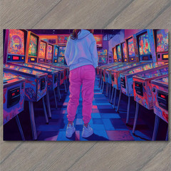 STICKER Pinball Machine Arcade Gamer Girl Neon Lights Retro Game Hall