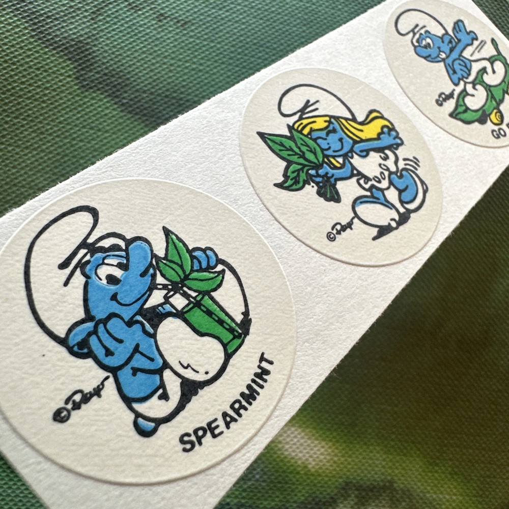 Vintage 80s Spearmint Matte Smurf Minty Sniff Stickers Peyo Strip