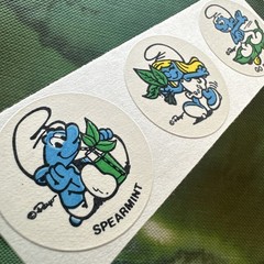 Vintage 80s Spearmint Matte Smurf Minty Sniff Stickers Peyo Strip