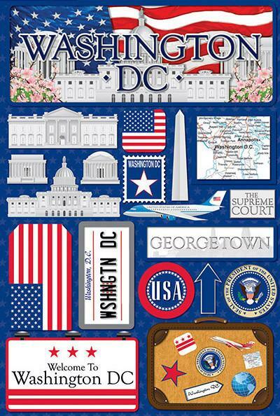 Stickers 3D Washington DC Georgetown Monument White House Memorials Plane Flag