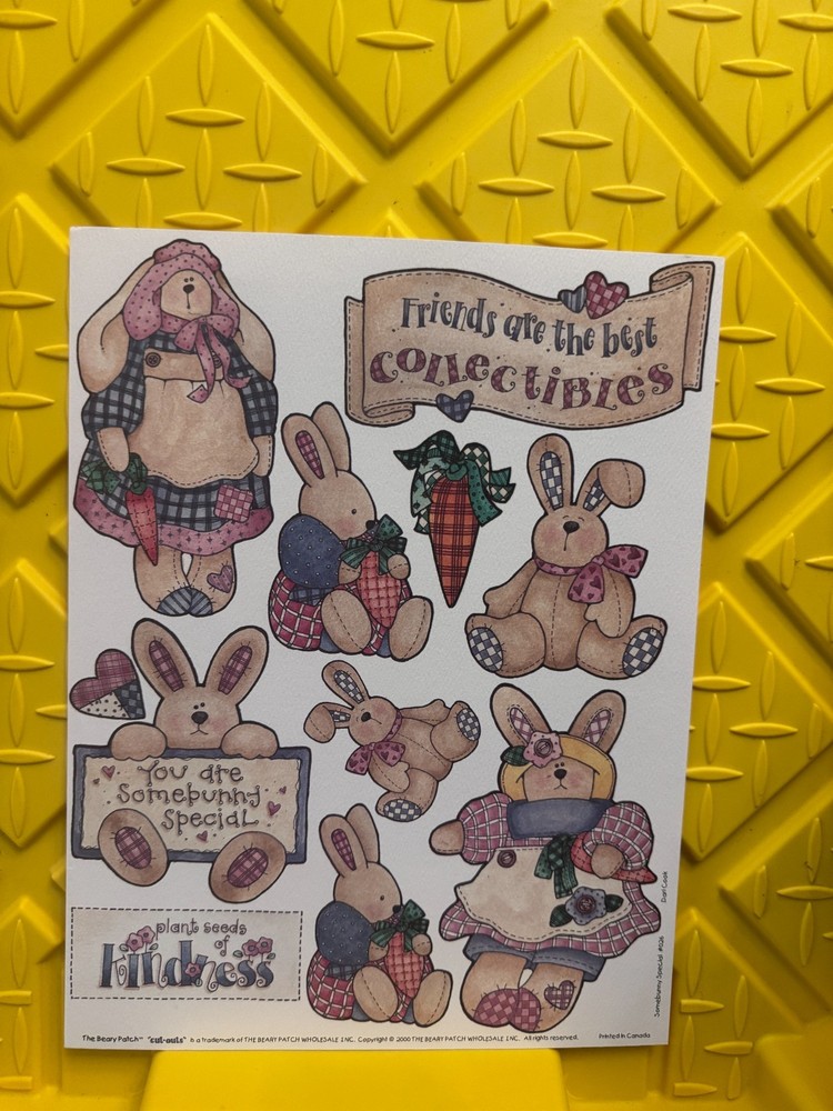 Vintage CUTE Beary Patch Cut-Outs Easter Bunny NLA Rare Carrot FREE SHIP 8.5×11
