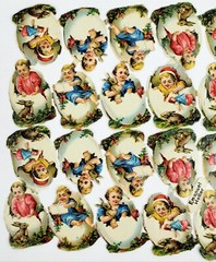 Children in Easter Eggs Vintage Die Cut Rabbit Scrap Paper Heller #71 Austria