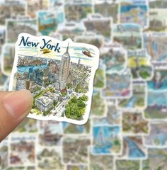 50pcs Hand Drawn Travel Map Stickers- Scrapbook, Journal, DIY Crafts & Cards