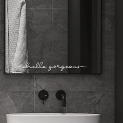 White Hello Gorgeous Inspirational Quotes Mirror Vinyl Decal 18×2.4 Inch