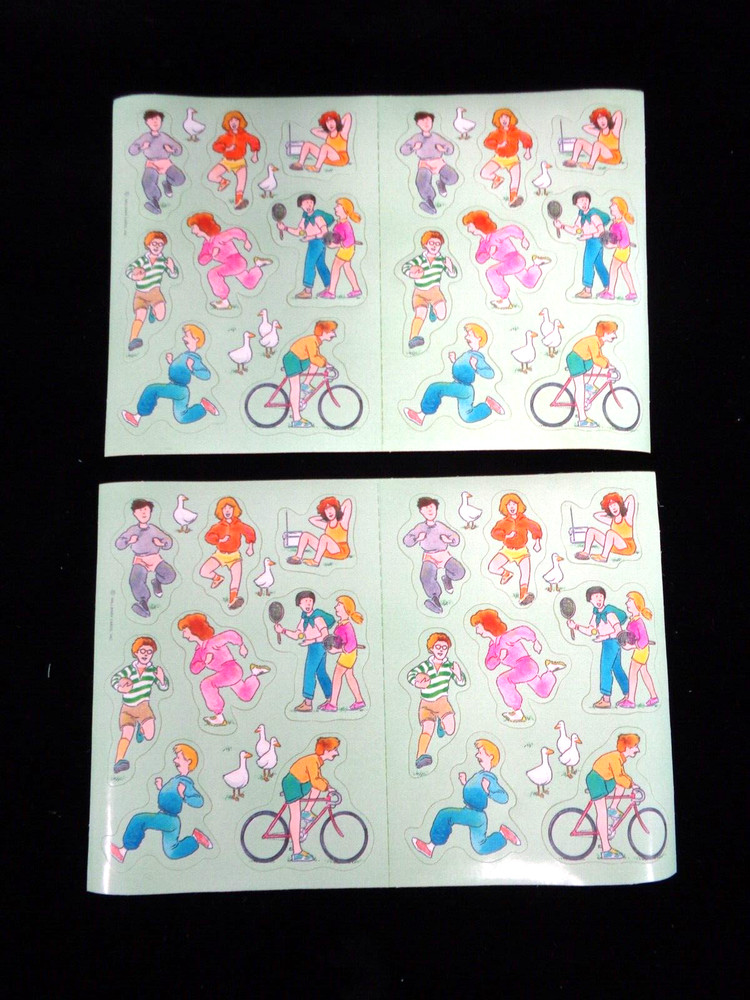 2 Sheets Vintage Hallmark Exercise Stickers – Jogging, Tennis, Biking, Sit-ups