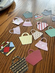 VARIOUS SET OF 30 Purse Bag Tote Die cuts PUNCHIES IN MIXED COLORS AND DESIGNS