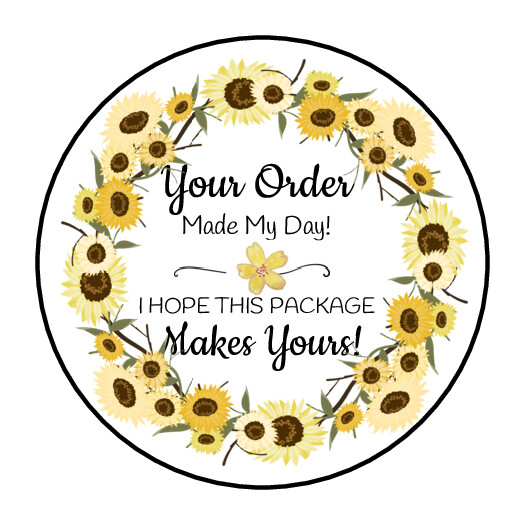 30 1.5″ SUNFLOWER WREATH THANK YOU ORDER ENVELOPE SEALS LABELS STICKERS