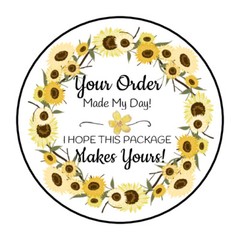 30 1.5″ SUNFLOWER WREATH THANK YOU ORDER ENVELOPE SEALS LABELS STICKERS