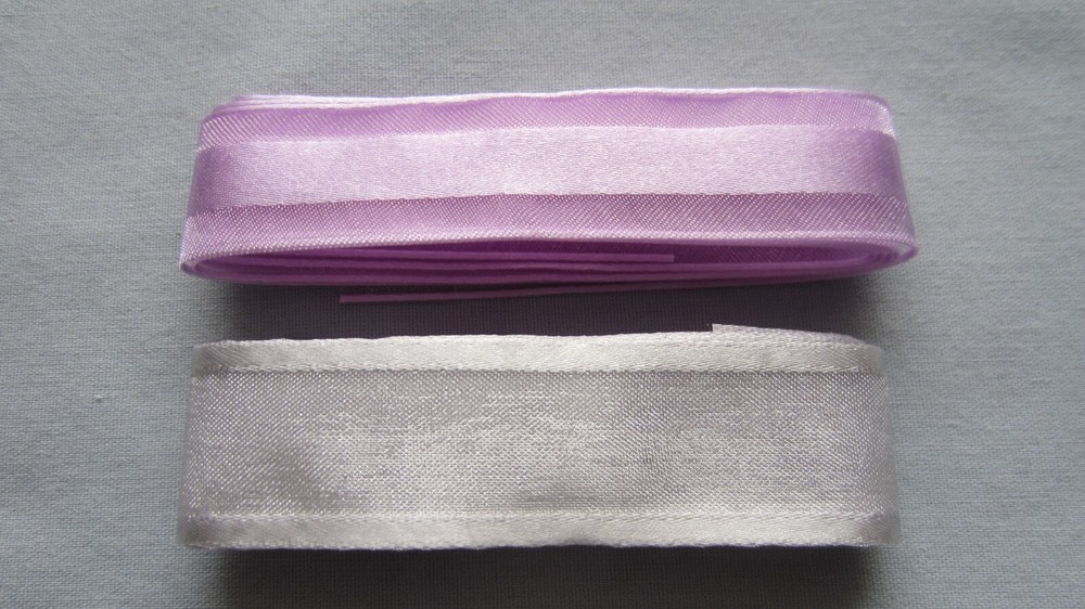 2 – 7/8″ ORGANZA W/SATIN EDGED RIBBONS – LIGHT PURPLE/GRAY – 1 YARD @