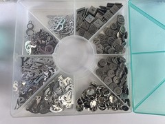 Scrapbooking Assorted Lot of 5 level case Metal Brads , Hearts, Stars Flowers