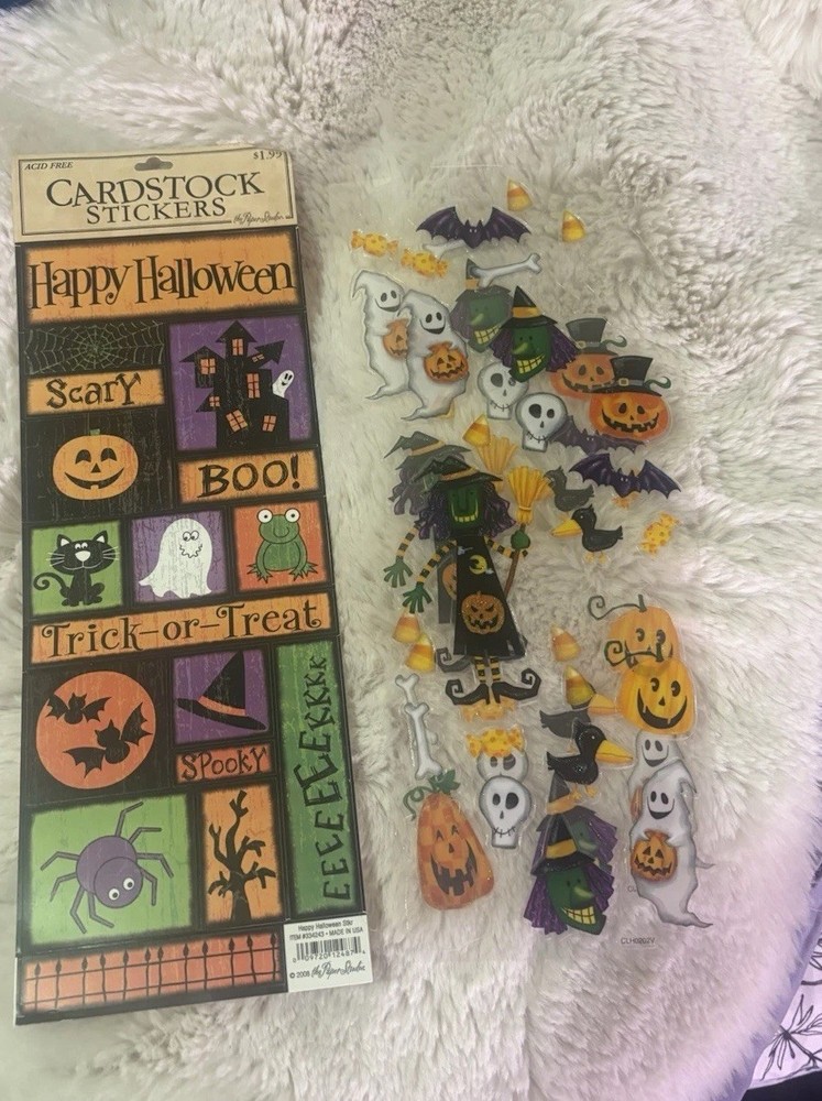 Happy Halloween Scrapbook Stickers Card Stock 2008 Made In USA Lot 3 Sheets