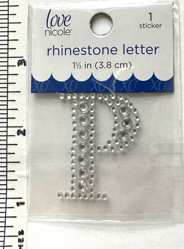 Letter P Rhinestone Sticker 1.5″ Clear Silver Glitter Scrapbook Monogram Bling